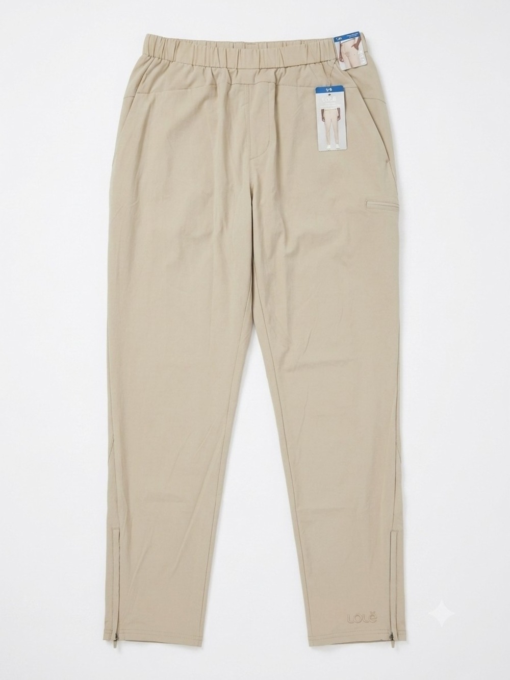 Lole Men Khaki Performance Hiking Travel Drawstring/Elastic Pants NWT Size Large